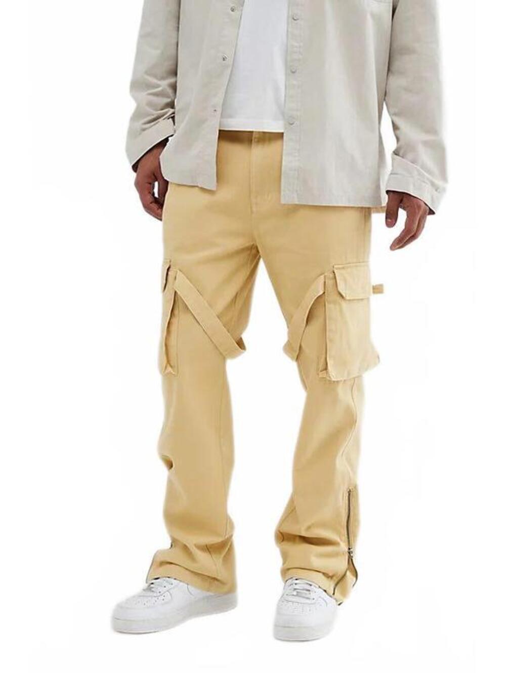Standard Cloth Urban Outfitters Flared Cargo Pants Medium Yellow Zip Hem Strap